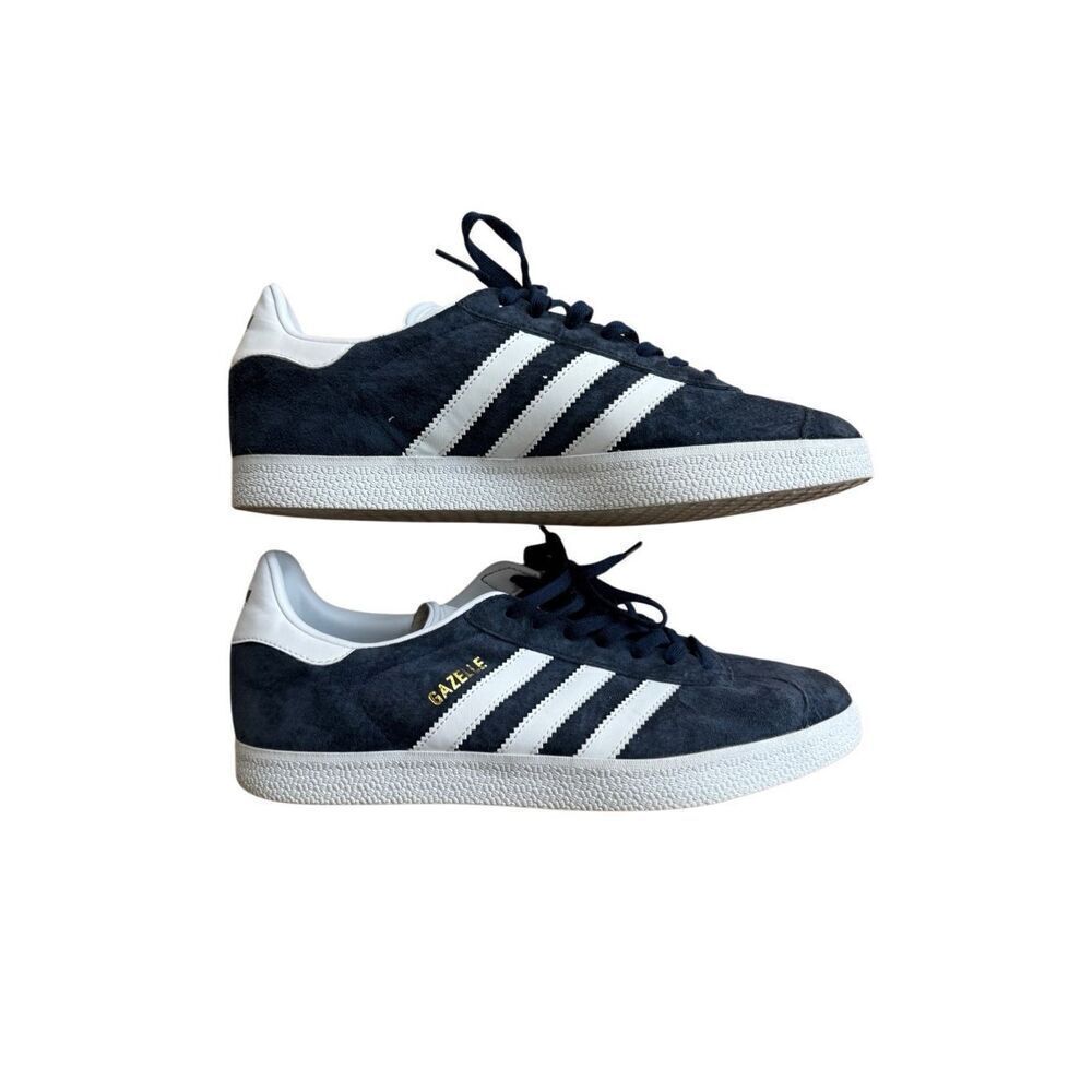 Adidas Mens Navy White Gazelle Low Top Suede Lace Up Sneaker Shoes Size 9.5